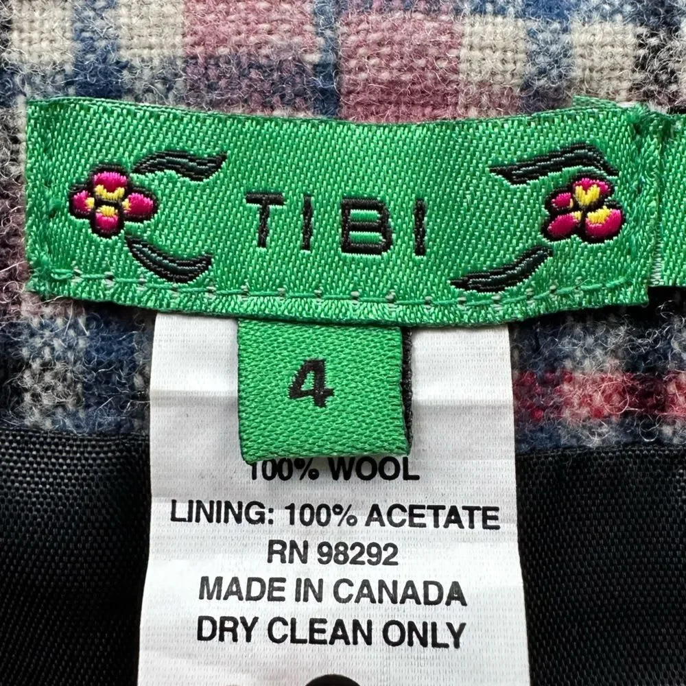 Tibi Lace Trim Red Blue Black & White Check Plaid Wool Pencil Skirt Size 4